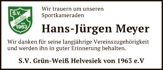 Traueranzeige von Hans-Jürgen Meyer von SYKR