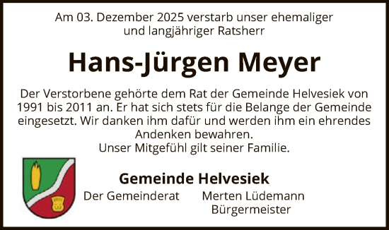 Traueranzeige von Hans-Jürgen Meyer von SYKR