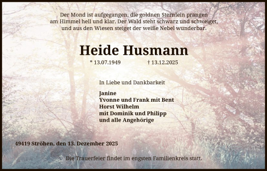 Traueranzeige von Heide Husmann von SYKS