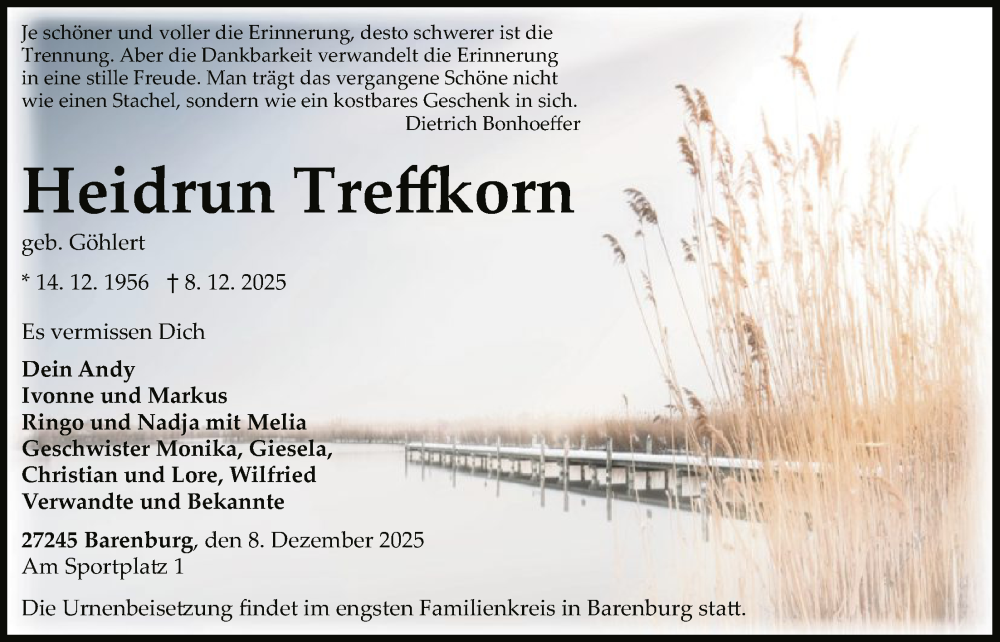  Traueranzeige für Heidrun Treffkorn vom 20.12.2025 aus SYKS