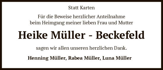 Traueranzeige von Heike Müller-Beckefeld von SYKS