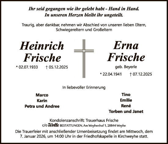 Traueranzeige von Heinrich Frische von SYKS