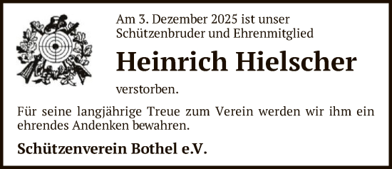Traueranzeige von Heinrich Hielscher von SYKR