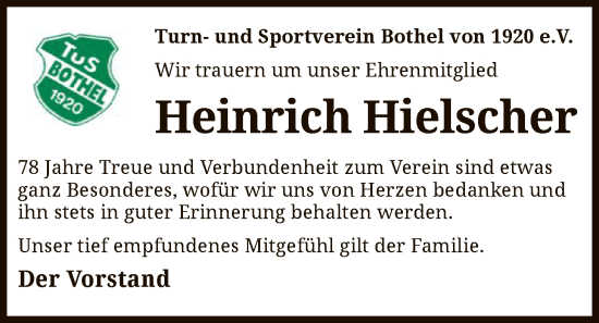 Traueranzeige von Heinrich Hielscher von SYKR