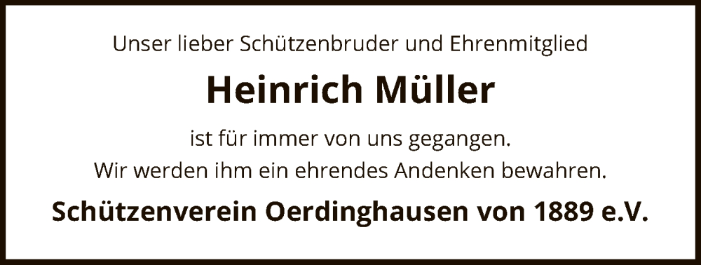  Traueranzeige für Heinrich Müller vom 10.12.2025 aus SYKS