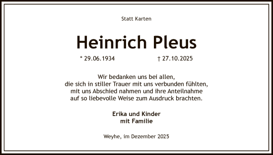 Traueranzeige von Heinrich Pleus von SYKS