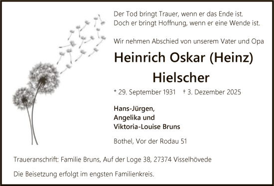 Traueranzeige von Heinrich Oskar Hielscher von SYKR