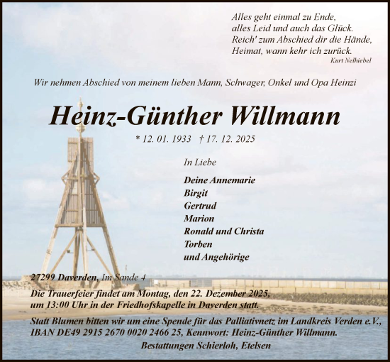 Traueranzeige von Heinz-Günther Willmann von SYKS