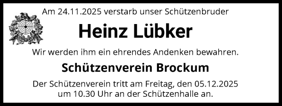 Traueranzeige von Heinz Lübker von SYKS