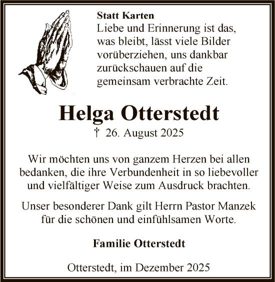Traueranzeige von Helga Otterstedt von SYKRSYKS