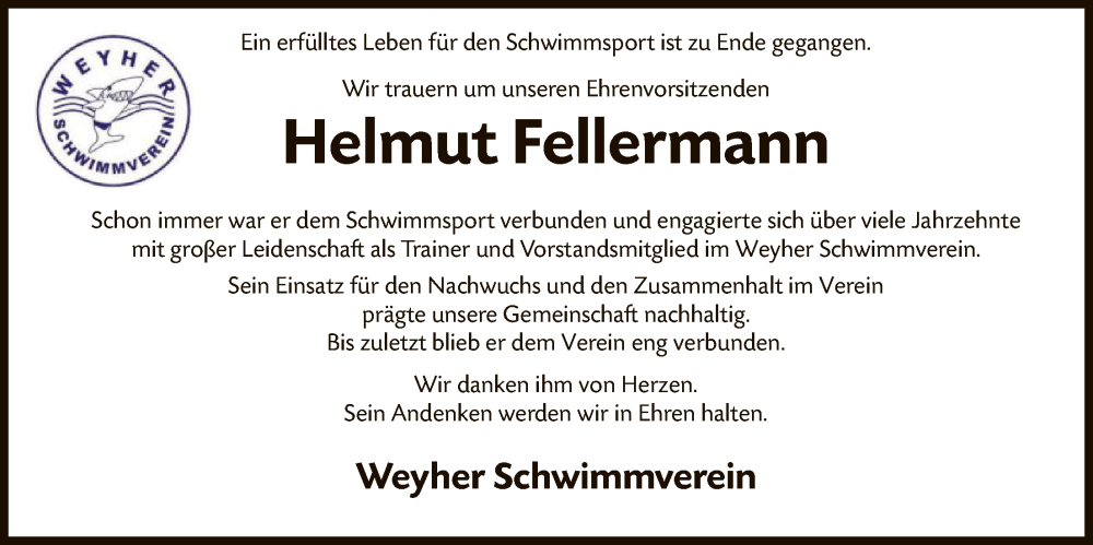  Traueranzeige für Helmut Fellermann vom 30.12.2025 aus SYKS