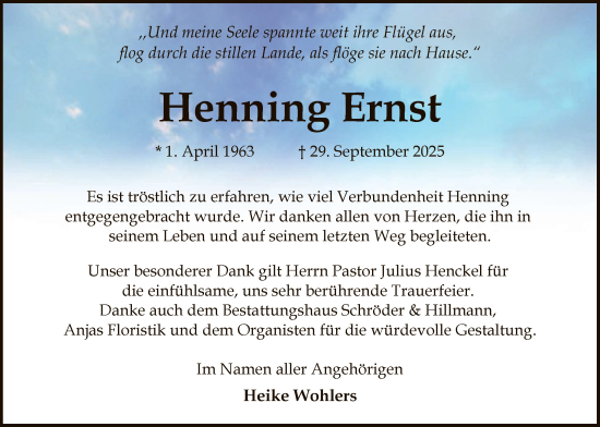 Traueranzeige von Henning Ernst von SYKS