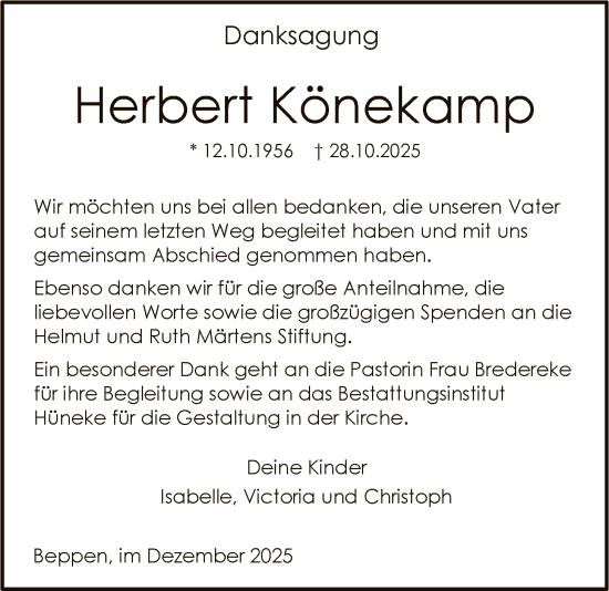 Traueranzeige von Herbert Könekamp von SYKS
