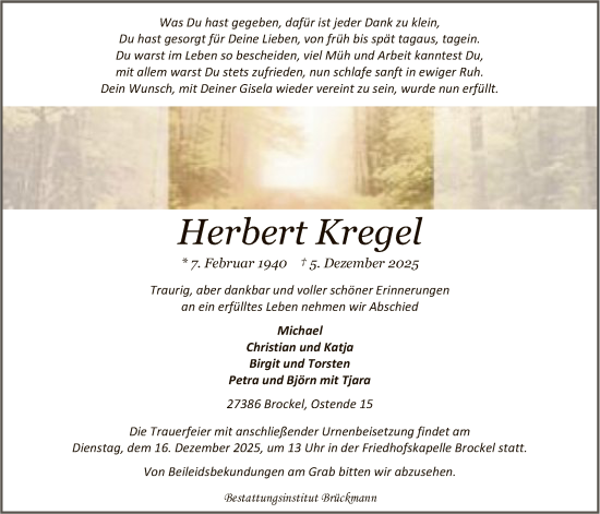 Traueranzeige von Herbert Kregel von SYKR