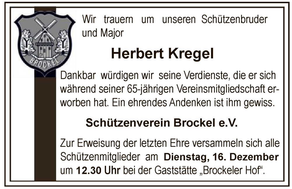  Traueranzeige für Herbert Kregel vom 13.12.2025 aus SYKR