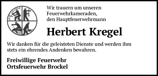 Traueranzeige von Herbert Kregel von SYKR
