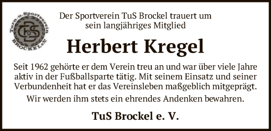 Traueranzeige von Herbert Kregel von SYKR