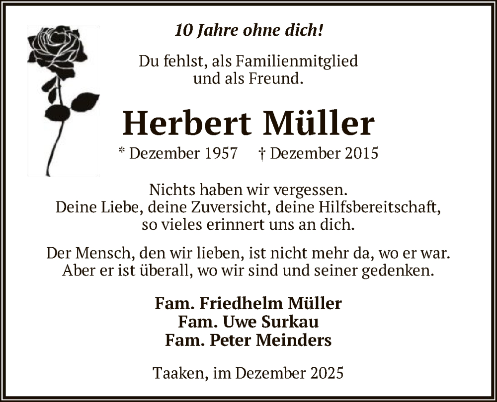  Traueranzeige für Herbert Müller vom 27.12.2025 aus SYKR