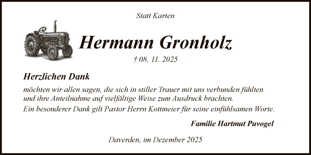  Traueranzeige für Hermann Gronholz vom 20.12.2025 aus SYKS