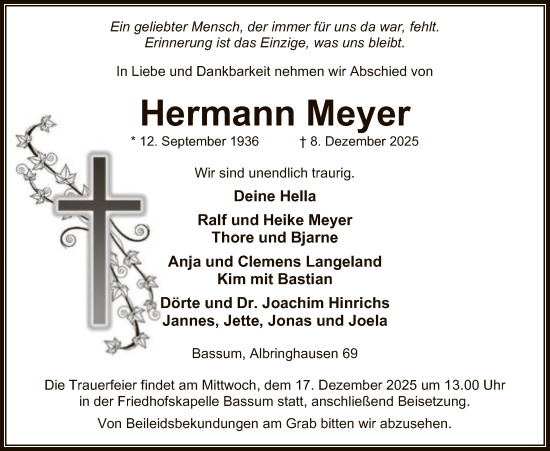 Traueranzeige von Hermann Meyer von SYKS