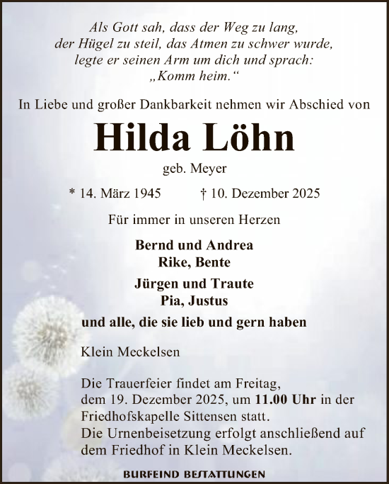 Traueranzeige von Hilda Löhn von SYKR