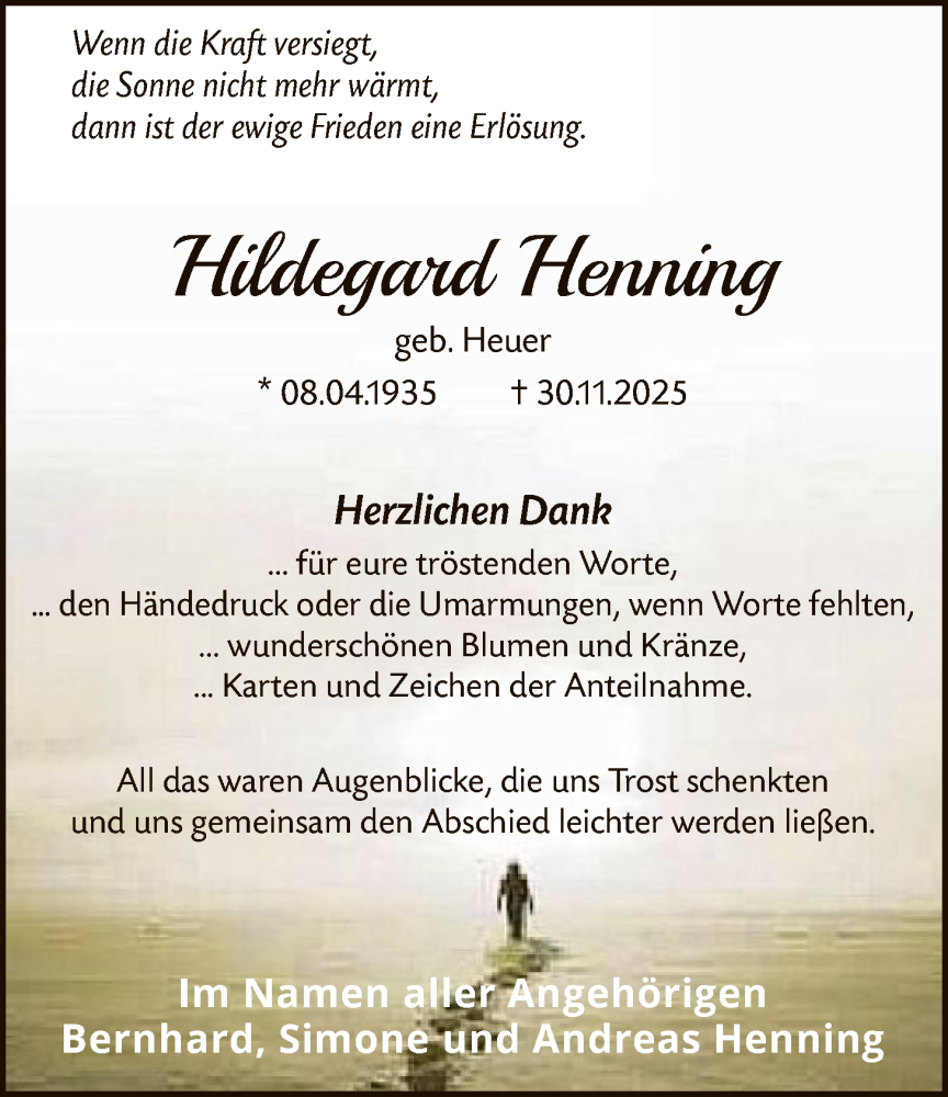  Traueranzeige für Hildegard Henning vom 20.12.2025 aus SYKS