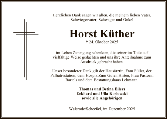 Traueranzeige von Horst Küther von SYKR