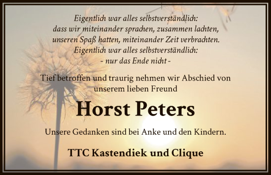 Traueranzeige von Horst Peters von SYKS