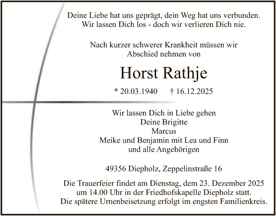 Traueranzeige von Horst Rathje von SYKS