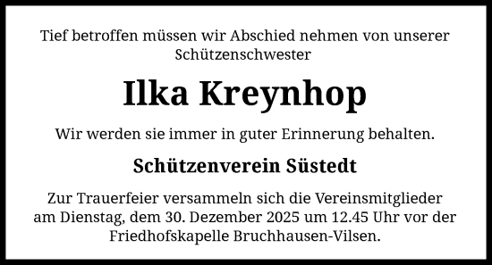 Traueranzeige von Ilka Kreynhop von SYKS