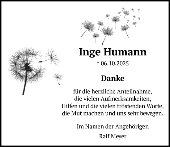 Traueranzeige von Inge Humann von SYKS