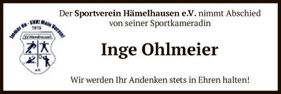 Traueranzeige von Inge Ohlmeier von SYKS