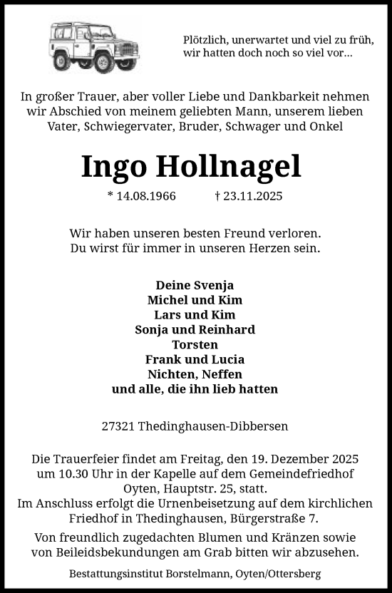 Traueranzeige von Ingo Hollnagel von SYKS