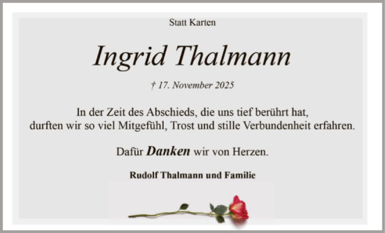 Traueranzeige von Ingrid Thalmann von SYKS