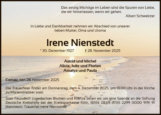 Traueranzeige von Irene Nienstedt von SYKS