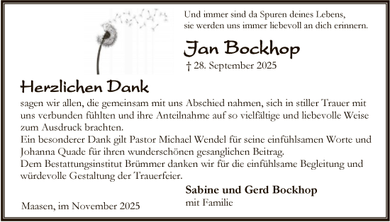 Traueranzeige von Jan Bockhop von SYKS