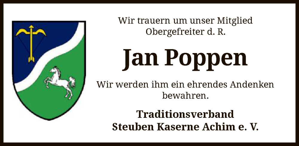  Traueranzeige für Jan Poppen vom 08.11.2025 aus SYKS