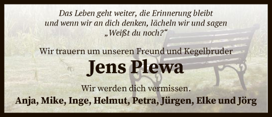 Traueranzeige von Jens Plewa von SYKS