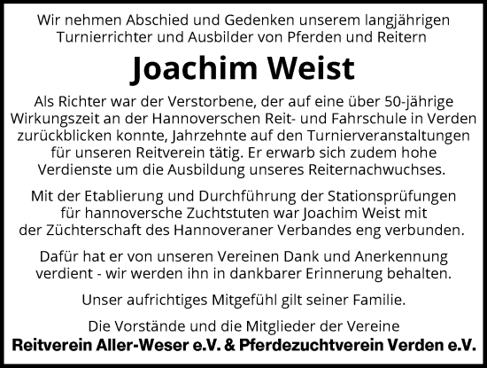 Traueranzeige von Joachim Weist von SYKS