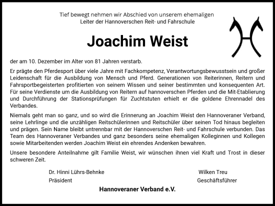 Traueranzeige von Joachim Weist von SYKS
