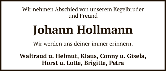 Traueranzeige von Johann Hollmann von SYKR