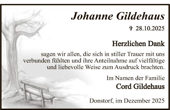 Traueranzeige von Johanne Gildehaus von SYKS