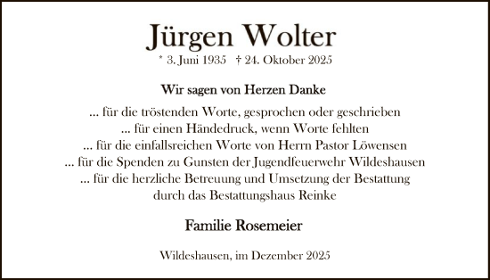 Traueranzeige von Jürgen Wolter von SYWZ