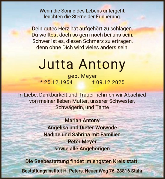 Traueranzeige von Jutta Antony von SYKS