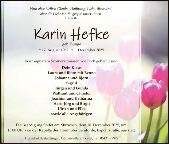 Traueranzeige von Karin Hefke von SYKS