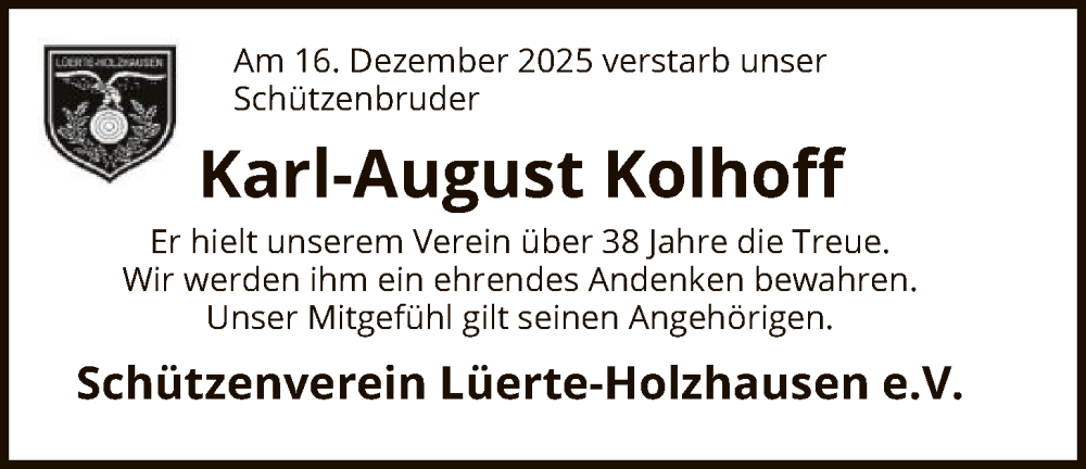  Traueranzeige für Karl-August Kolhoff vom 27.12.2025 aus SYWZ