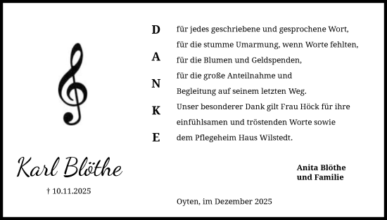 Traueranzeige von Karl Blöthe von SYKS