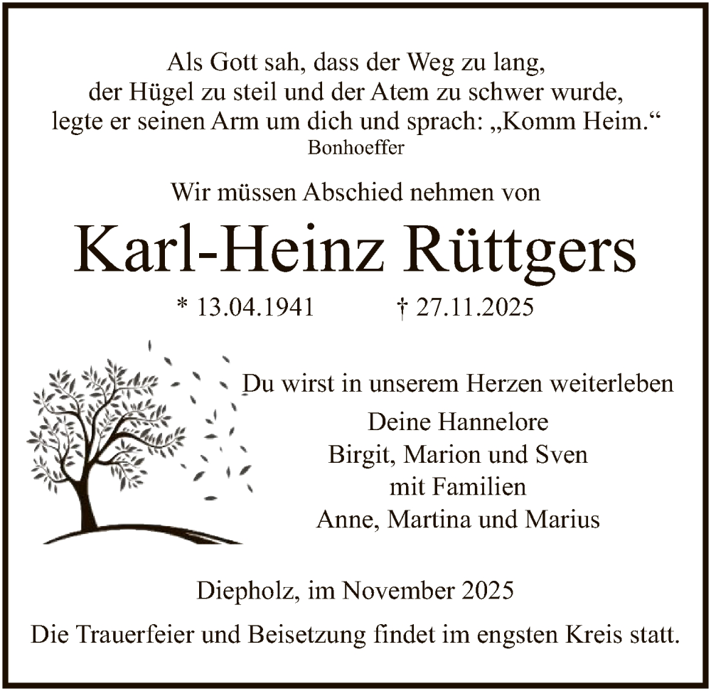  Traueranzeige für Karl-Heinz Rüttgers vom 03.12.2025 aus SYKS