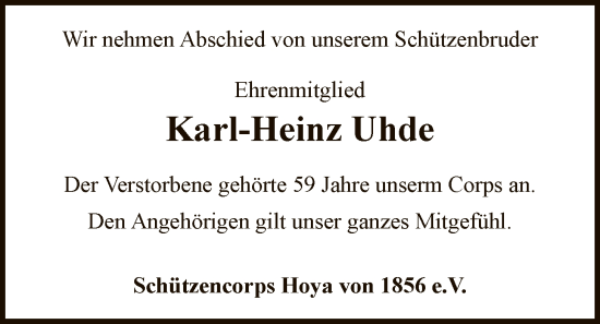 Traueranzeige von Karl-Heinz Uhde von SYKS