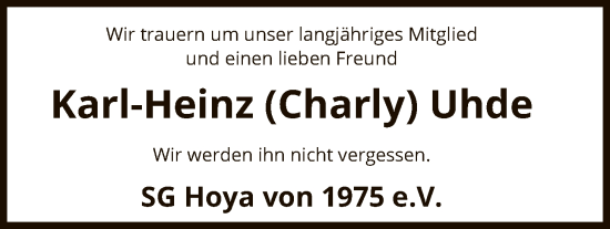 Traueranzeige von Karl-Heinz Uhde von SYKS